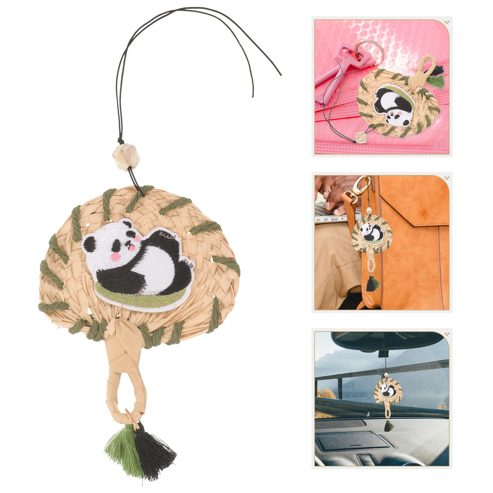 

Panda Car Hanging Ornament High Durability Versatile Use Keys Bags Rearview Mirror Charm Exquisite Details Interior Aesthetic