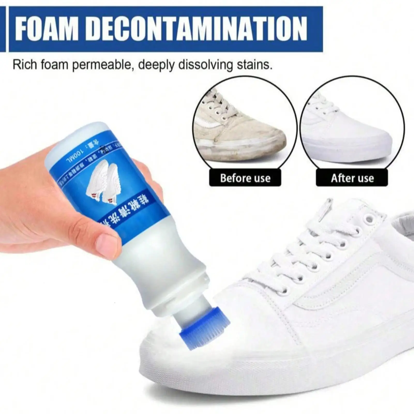 White Shoe Cleaner 100ml Foam Waterless Whitening Remover Gentle Efficient Nursing Leather Shoe Cleaner for Mesh Fabric Leather