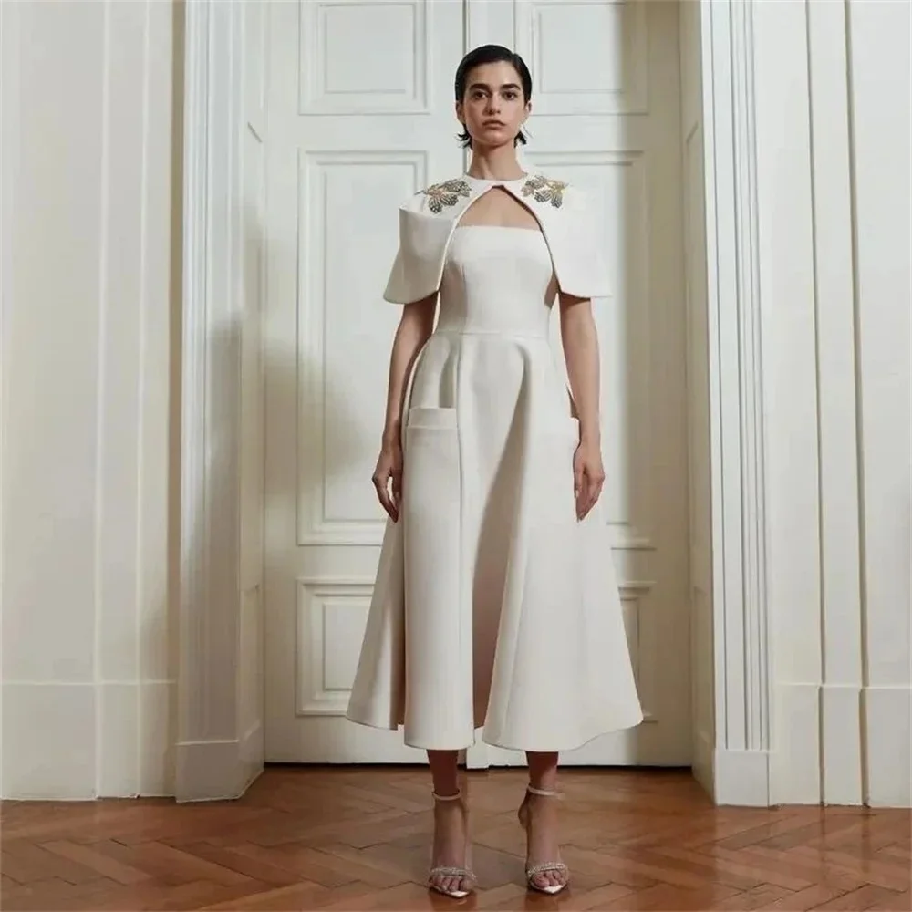 

Tea Length Beaded Long Bespoke Occasion Gown Evening Dresses Pastrol Unisex Jersey Retro Dubai Saudi Arabic Prom Customized