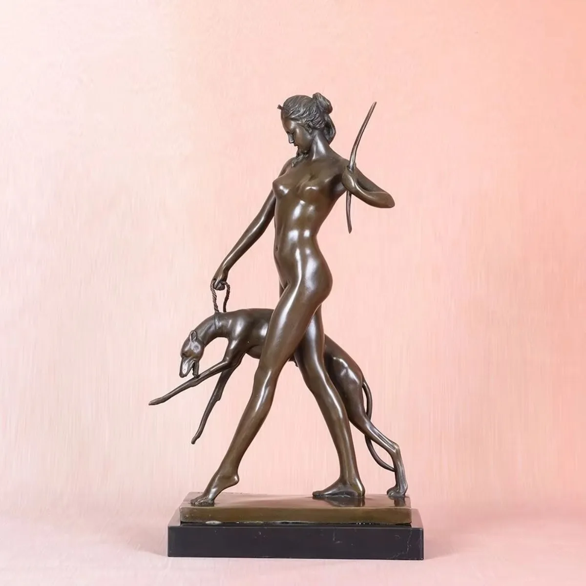 Bronze Greek Diana Artemis and Hound Goddess Statue Edward McCartan Collectible Antique Sculpture Home Decor Office Display