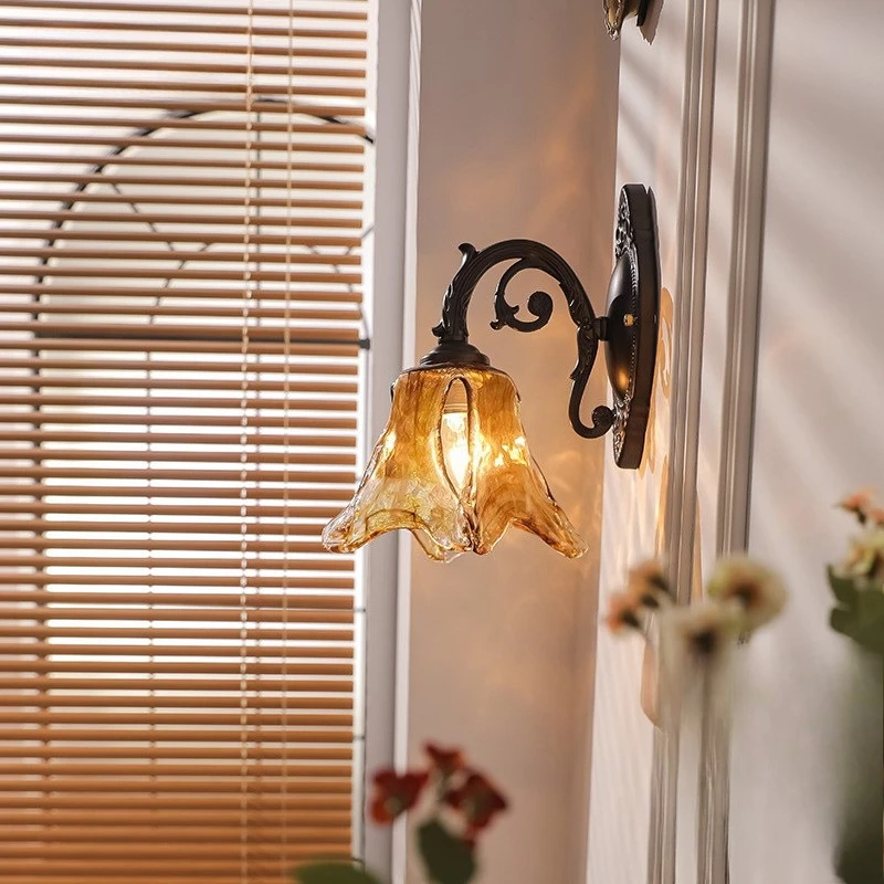 

French retro bedside wall lamp medieval living room background wall lamp American aisle modern bedroom atmosphere lamp