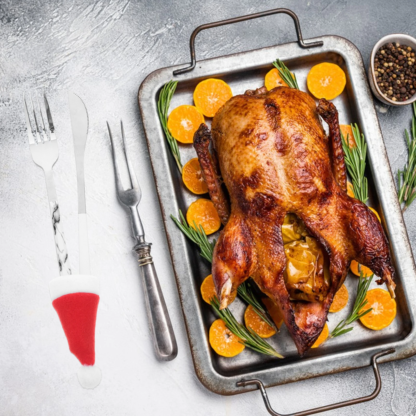 

36Pcs Mini Holiday Cap Craft - Charming Red Santa Hat with White Trim - Multipurpose Christmas Utensil Holder for Table Decor