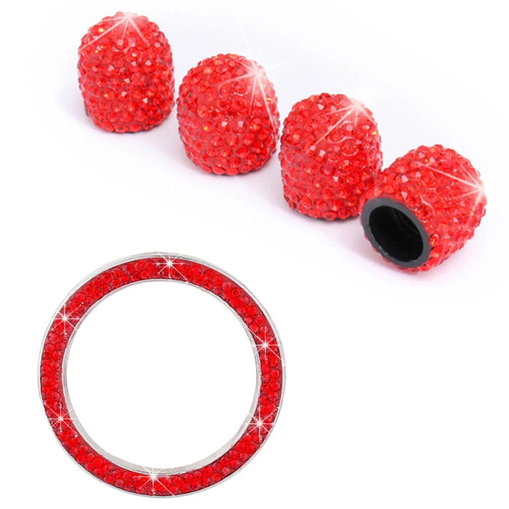 

5pcs Valve Stem Cap Rhinestone Tire Dust Ignition Button Car Accessories Long Lasting Sturdy Sparkling Luxury