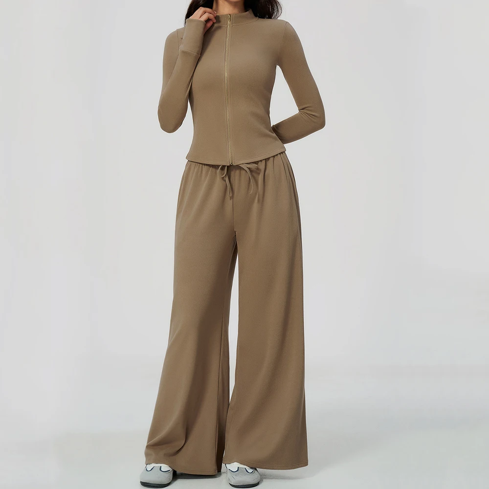 2PCS Yoga Suit Women Tracksuits Zipper Long Sleeve Sports Outfits Gym Fitness Clothes Female Breathable Workout Flared Pants Set