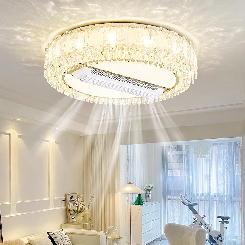 Modern Living Room Crystal Ceiling Fan Light Home Decoration Ceiling Lamps Luxury Dining Room Bedroom