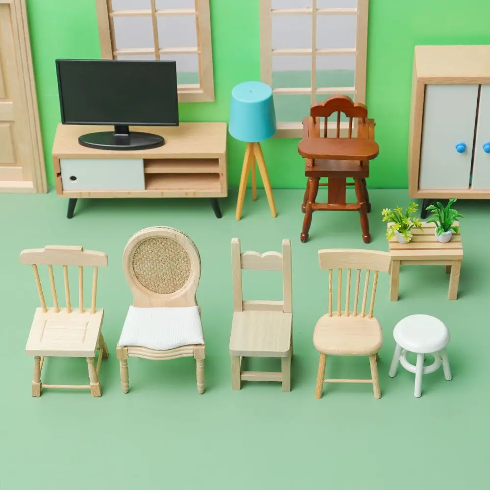 Gift Restaurant Livingroom Scene Model Miniature Chair Sofa Dollhouse Furniture Wood Mini Stool  House Accessories