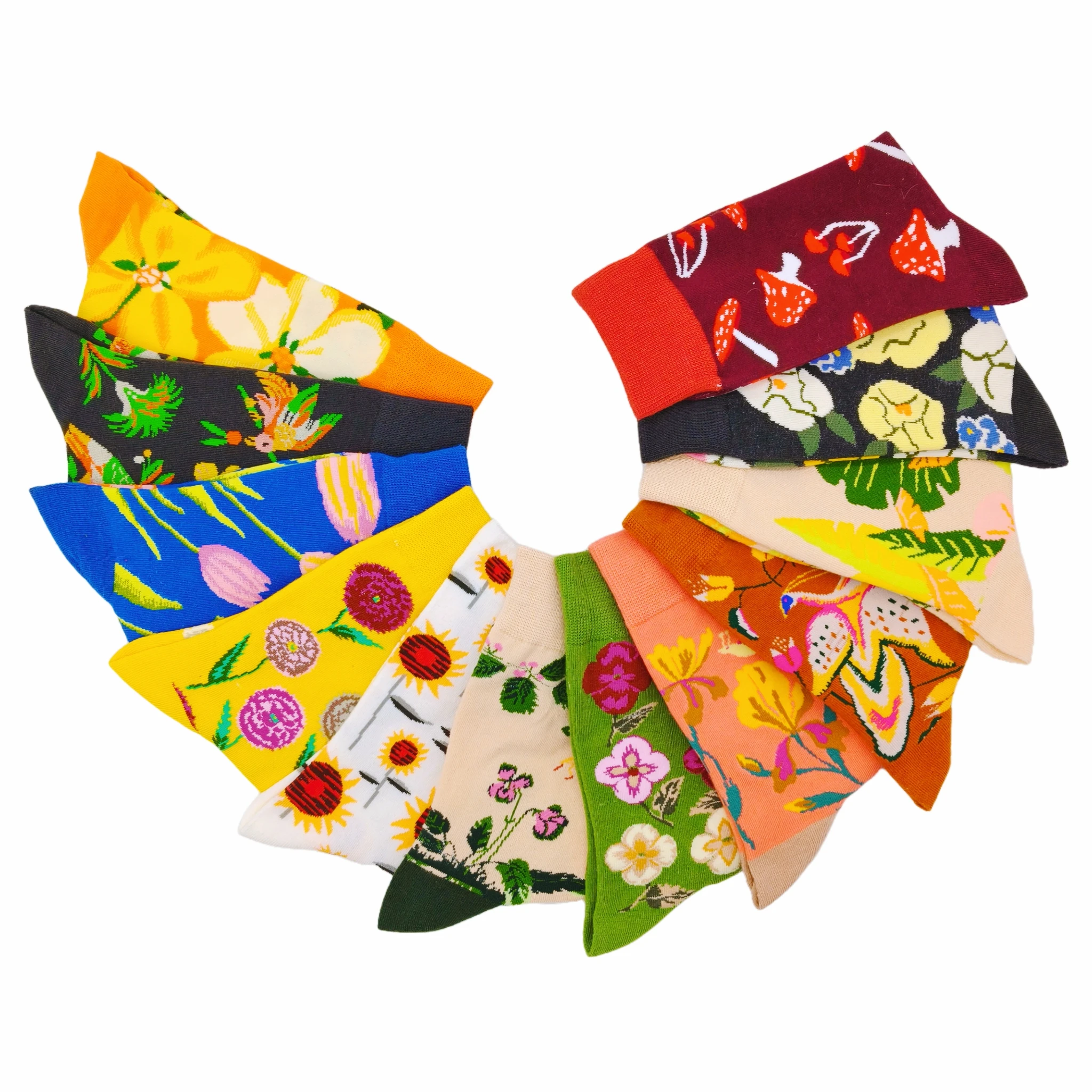 12 Pairs Flowers Print Tube Socks