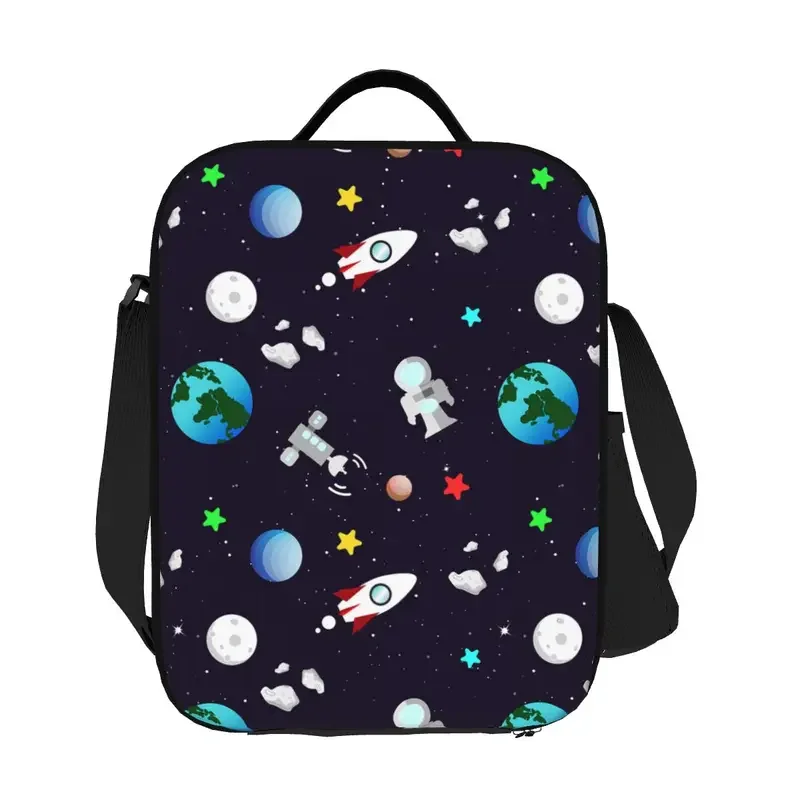 Space Universe Astronaut Insulated Lunch Bag for Work School Galaxy Rocket Planet Waterproof Cooler Thermal Lunch Box Women Kids