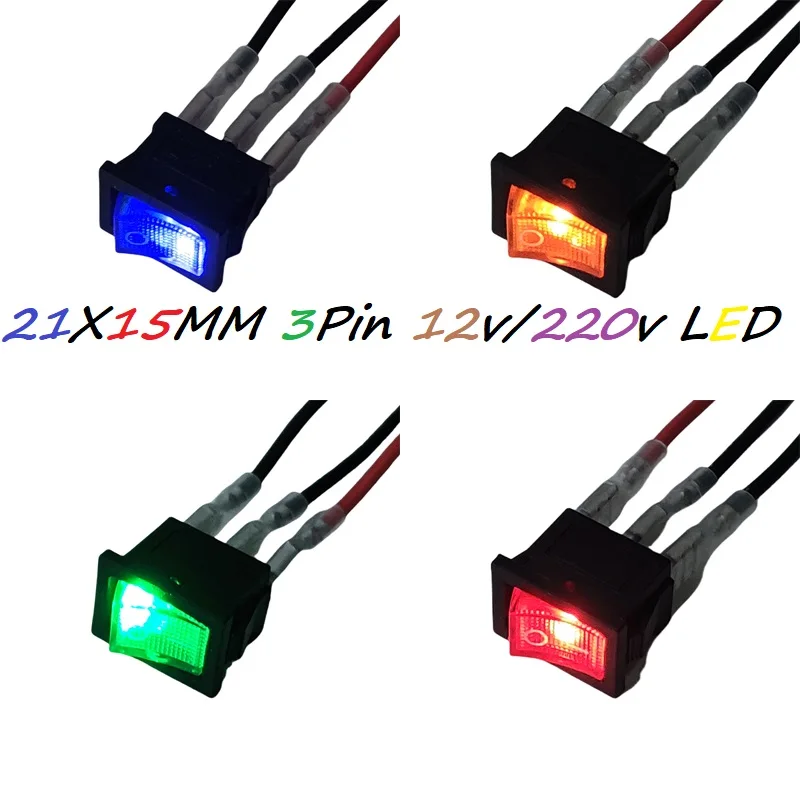 

21X1 5 мм Φ переключатель с 3 Проводами LED12V/прямоугольный рокер 220 В ВКЛ./ВЫКЛ. 3Pin 2 положения для домашней сменной панели DIY