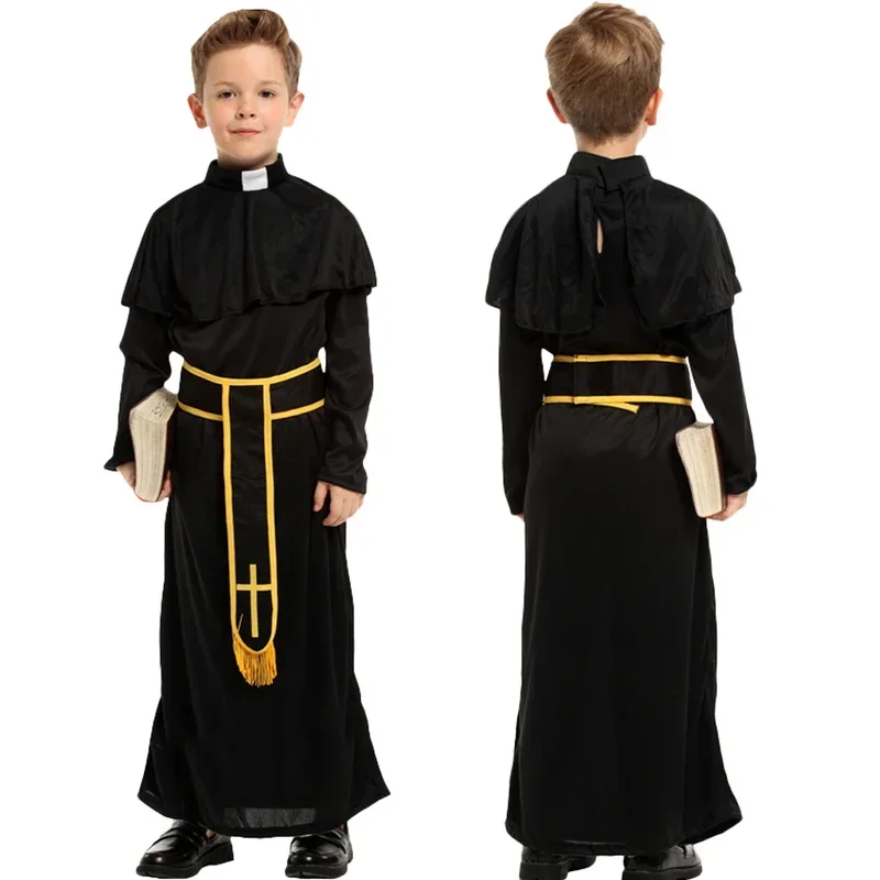 Halloween Children Medieval Missionary Robe Cosplay for Father Children Priest Nun Missionary Costume Sets Kids Dress