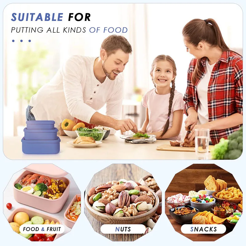 Leak-Resistant Bento Lunch Box Reusable BPA-Free Meal Prep Container Food Meal Storage Silicone Bento Box For Kids Adults Teens