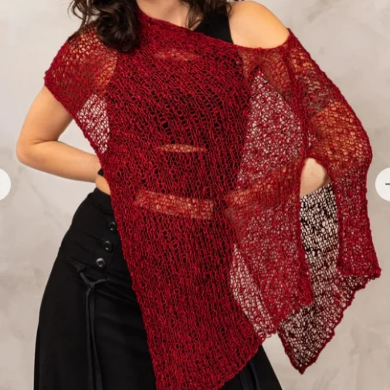 Women Y2k Sequin Poncho Top Knit Crochet Shrug Shawl Bolero Hollow Out Tassels Cover Ups Pullover