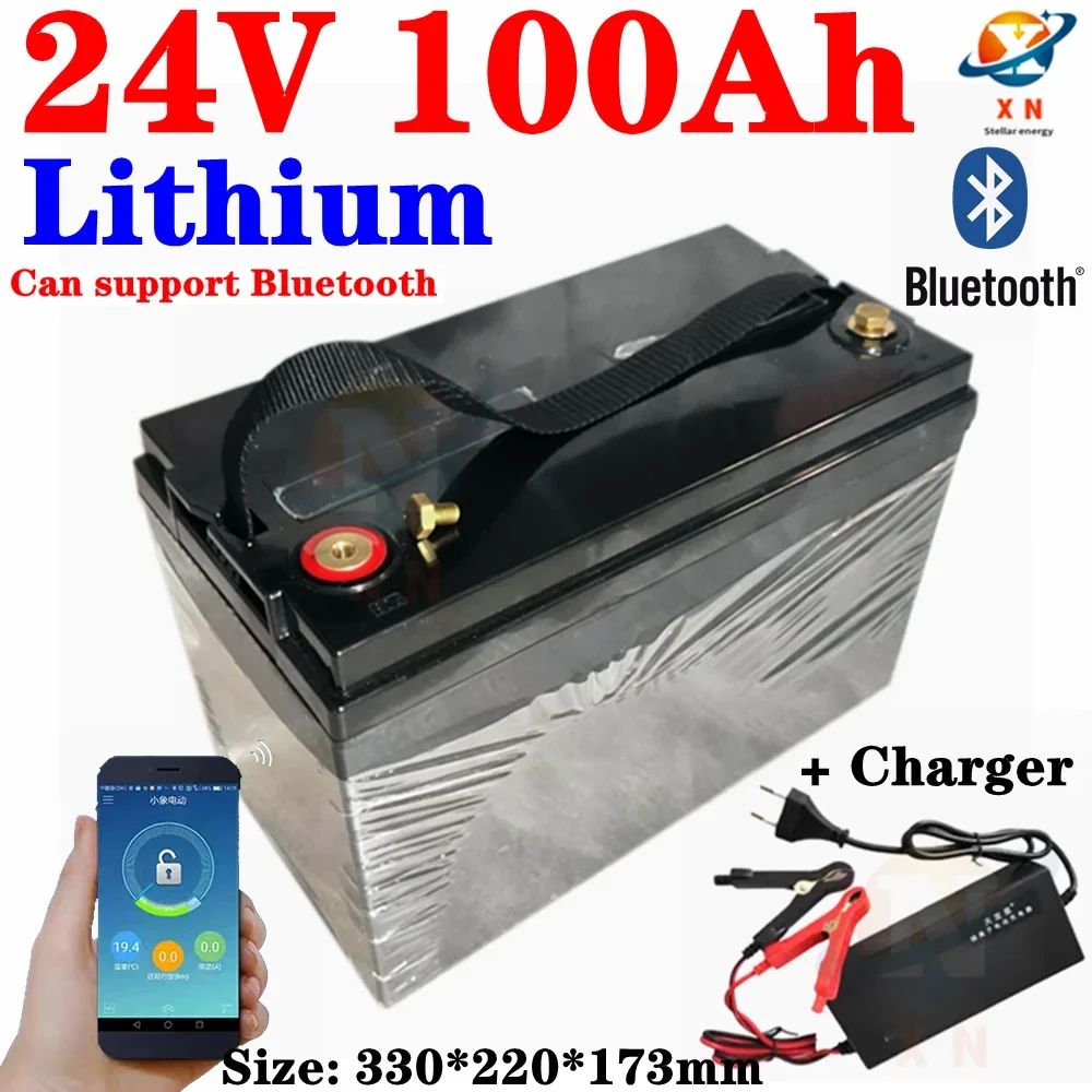 

24v 100Ah lithium ion battery with bluetooth BMS APP for Solar Golf Car lipo Battery for Forklift fork + 29.4v 10A Charger