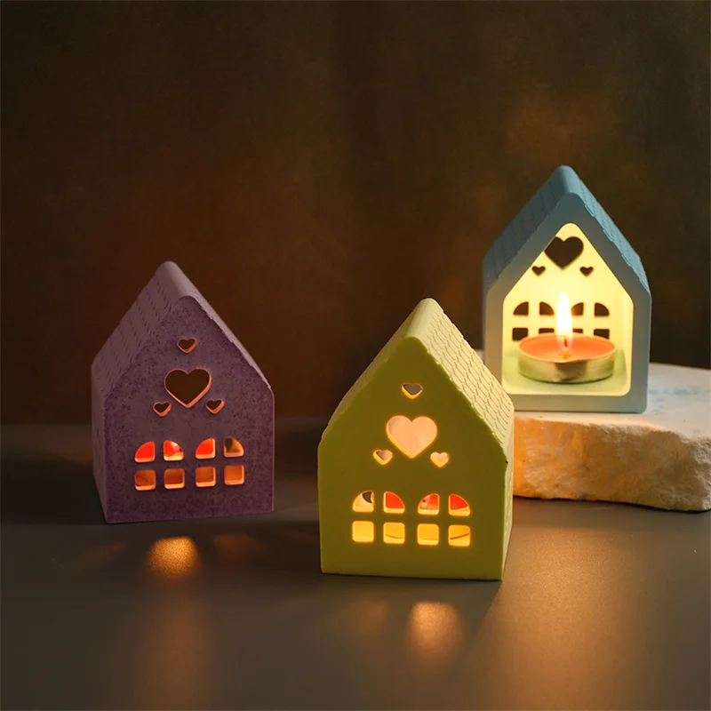 Chrsitmas House Shape Candle Holder Silicone Mold Xmas Ornament Candlestick Home Decoration Mould