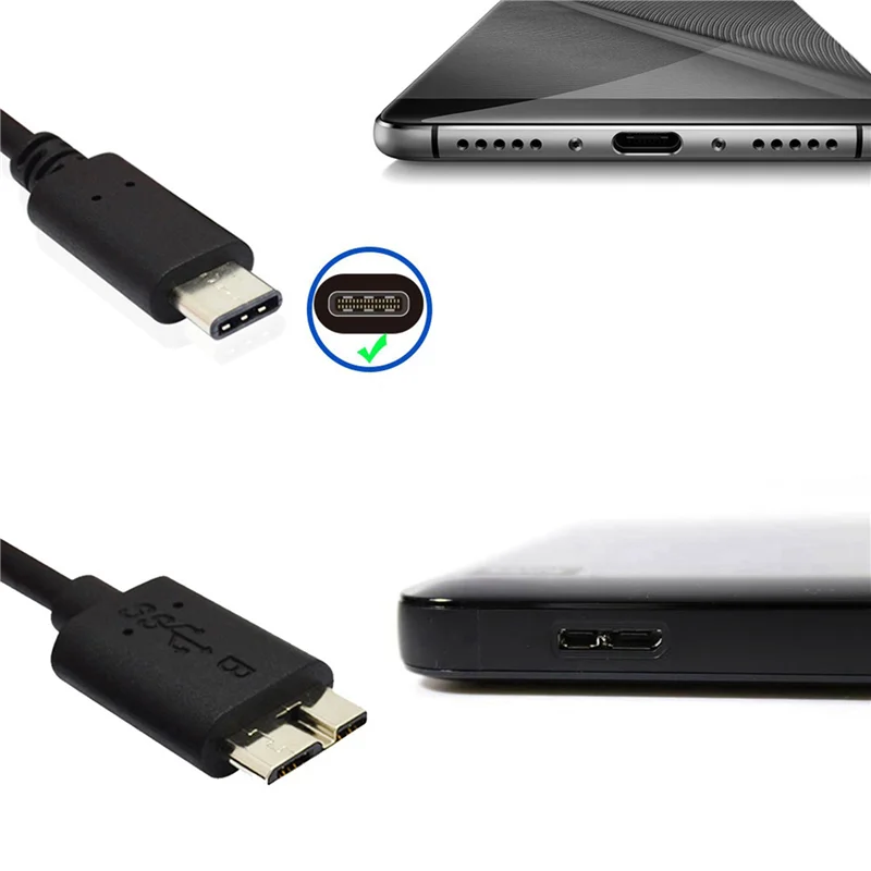 【Buy Now】4X Hard Drive Cable,USB 3.1 Type-C Male To USB 3.0 Micro-B Male Data Cable For Tablet Phone