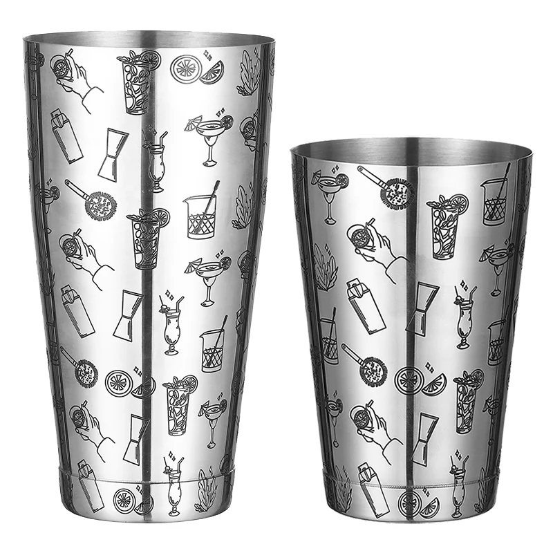 

Stainless Steel Boston Cocktail Shaker With Etched Pattern Bar Cocktail Shaker Tin Set - 800ml & 500ml