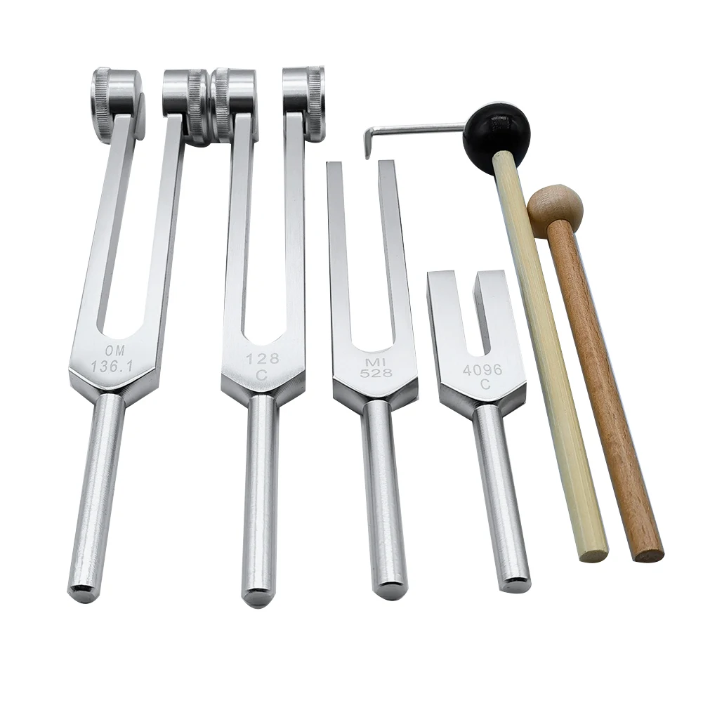 Tuning Fork Set para Chakra de Cura, Reliever Stress, Sound Therapy, 128Hz, OM 136.1Hz, MI 528Hz, 4096Hz, 4pcs