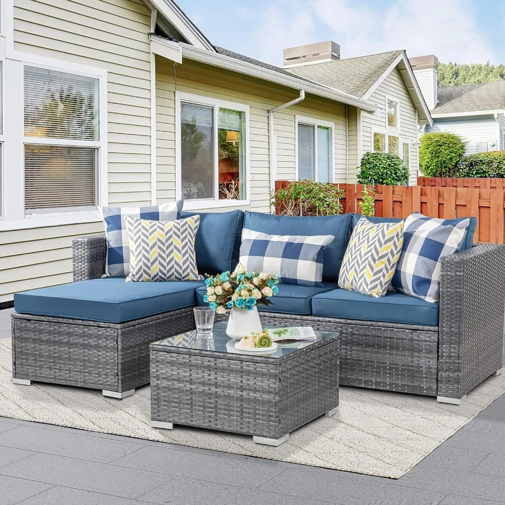 

Outdoor Patio Furniture Sets,Sofa with Tea Table and Cushions Upgrade Wicker Patio sectional Sets 3-Piece Freight Free