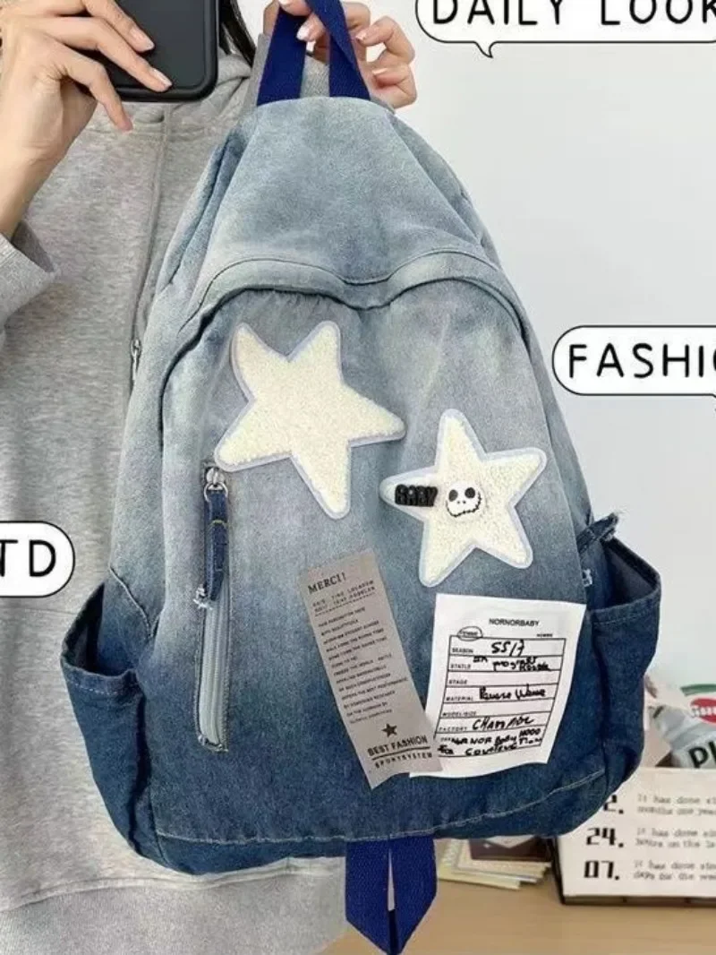 Y2k Bag Teenage Fashion Canvas Casual Backpacks Popular Trendy Five Star School Bags Summer All Match Cool Rucksack Bolsa Mujer