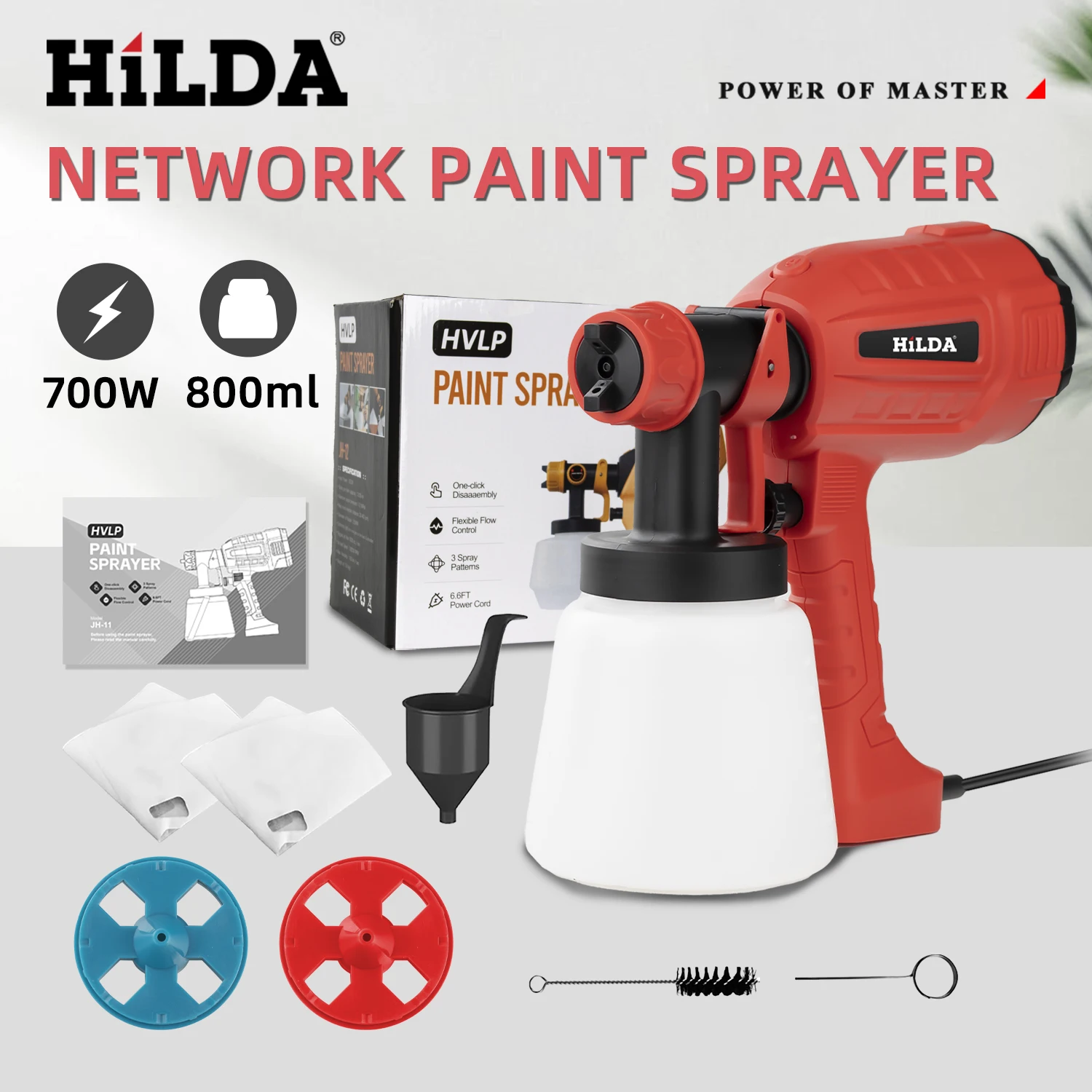 HILDA 800ML Electric Spray Gun Paint Sprayer High Power Tool Spray Truck Household Red Electric Spray Gun