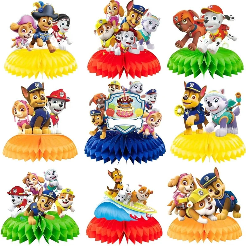 9PCS Paw Patrol Chase Honeycomb Desktop Decor Jungle Birthday Party Table Toppers Decor Kids Baby Shower Birthday Party Supplies