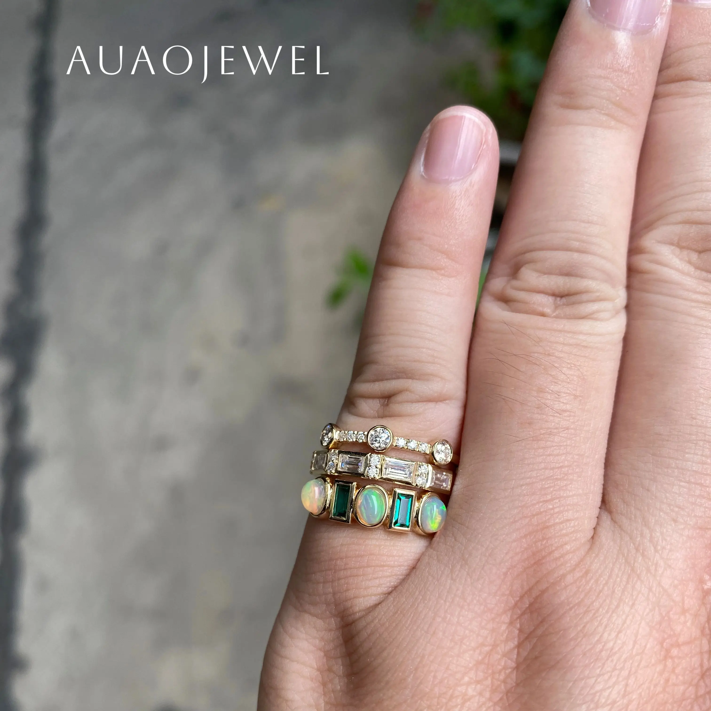 

AUAOJEWEL Moissanite Ring Band Bague Colorful Gemstones Bands Gold Plated Jewelry Rings Luxury Designer 9k 14k 18k Gold