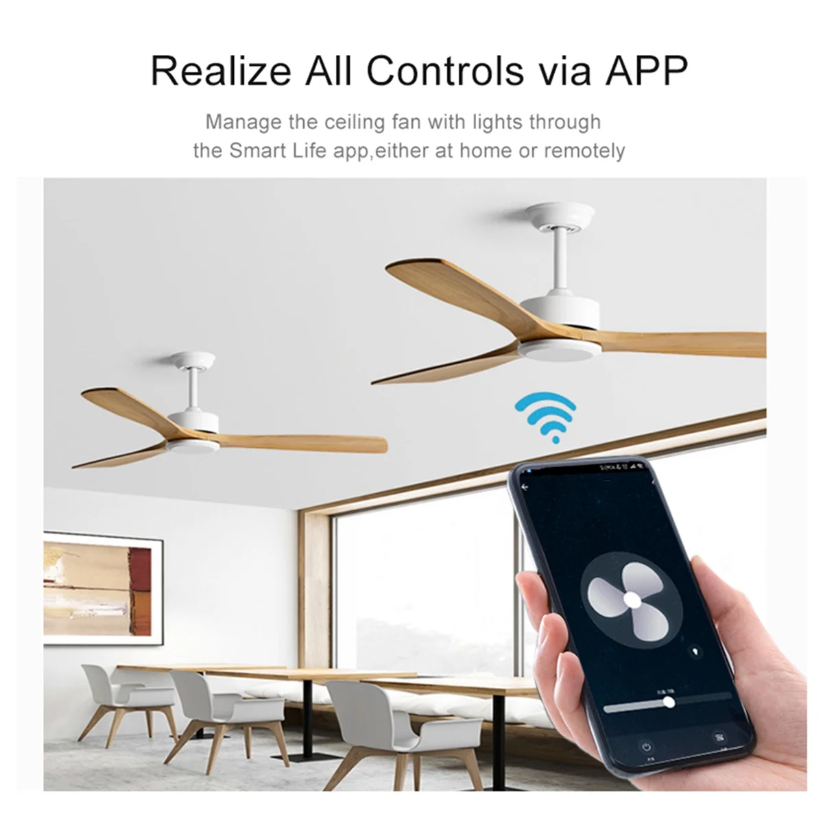 L67A Pro Tuya WiFi Smart Deckenventilator Fernbedienung Kit APP Steuerung Smart Home Angepasste Windgeschwindigkeit für Alexa Google Home, 220 V