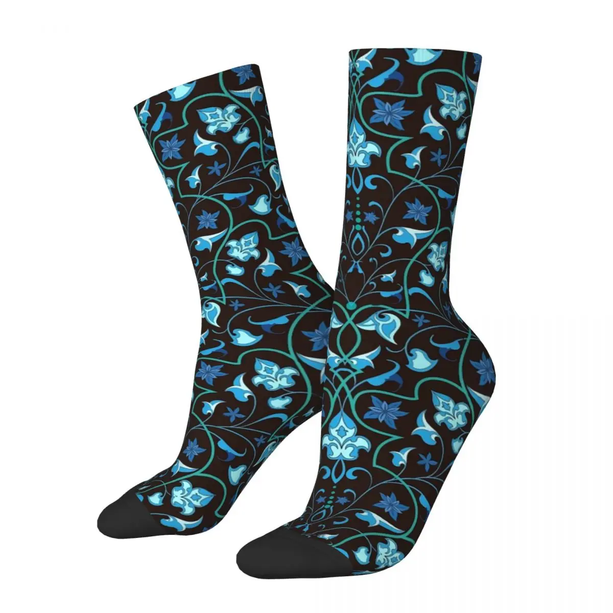 Blue Baroque Socks Winter Retro Floral Stockings Kawaii Women Men Soft Socks Graphic Running Sports Non Slip Socks