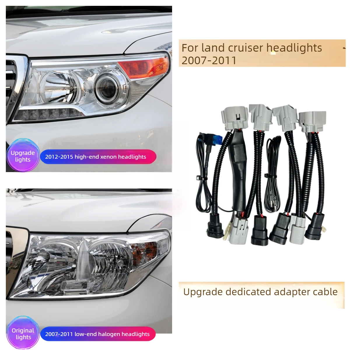 For Toyota Land Cruiser LC200 2007-2015 Headlights Wiring Harness Turn Halogen upgrade HID Headlights Adapter Wirelow