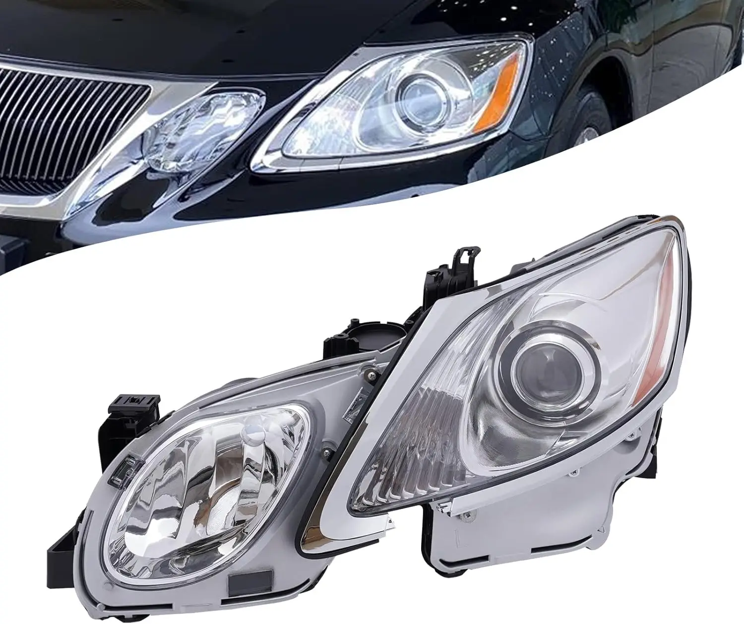 

Headlight Assembly For 2006-2011Lexus GS300 GS350 GS430 GS450h GS460 HID Xenon Headlamp Left Driver Side Replacement, Chrome Hou