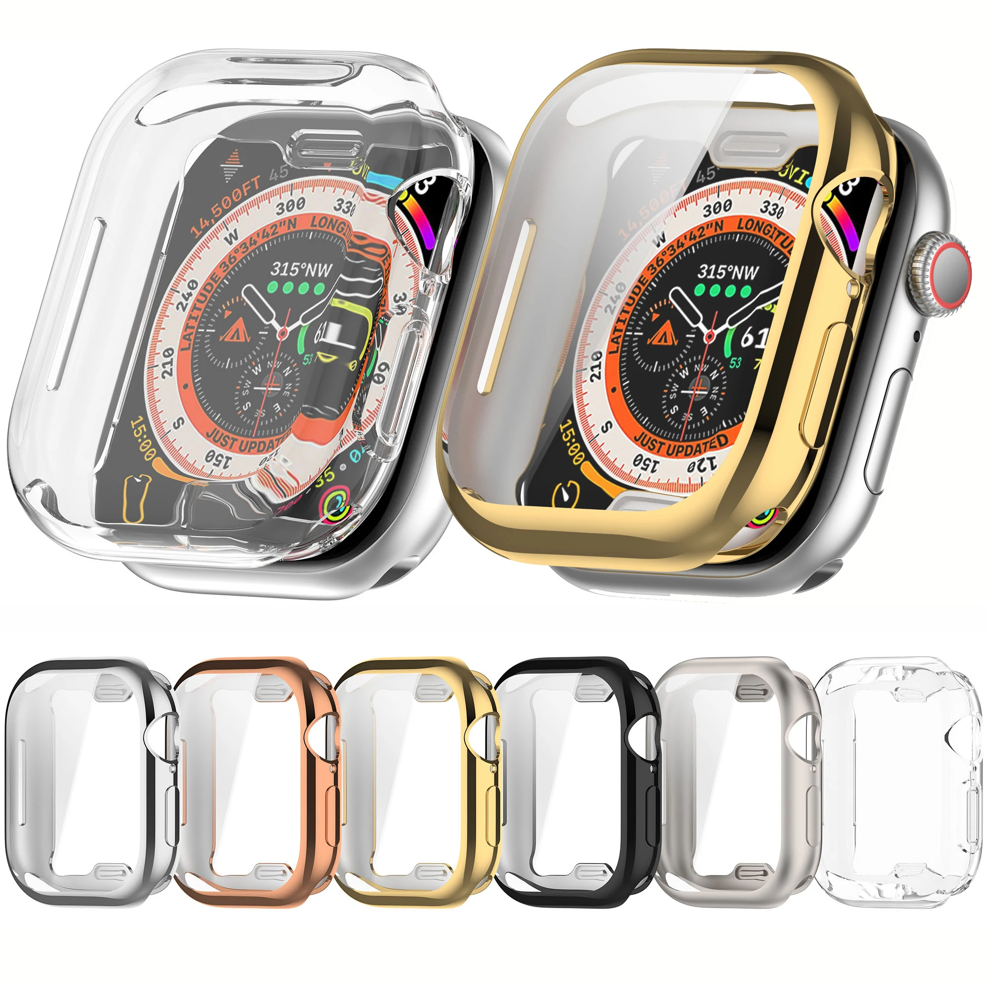 Soft TPU Case Cover for Apple Watch 10 46mm 42mm Protector Shell All Inclusive Plating Silicone Screen Protection Frame