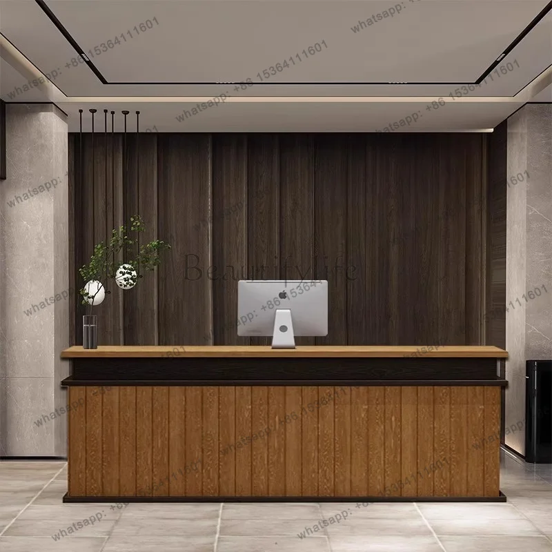 PG Wood Hotel Reception Desks Shelves Welcome Display Aesthetic Reception Desks Simple Long Mostrador De Tienda Lounge Furniture