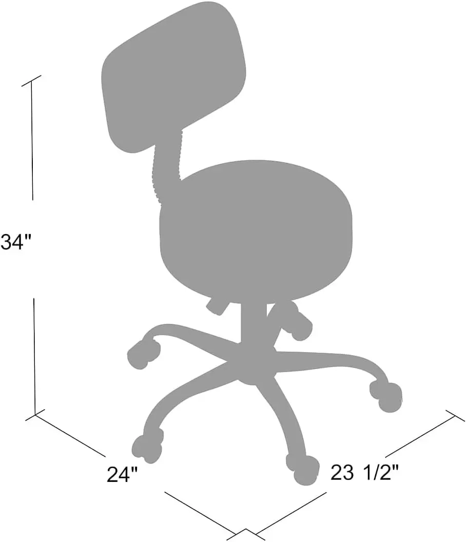 Ergonomic Adjustable Height Office Stool with Back Support, Black - 275lb Capacity