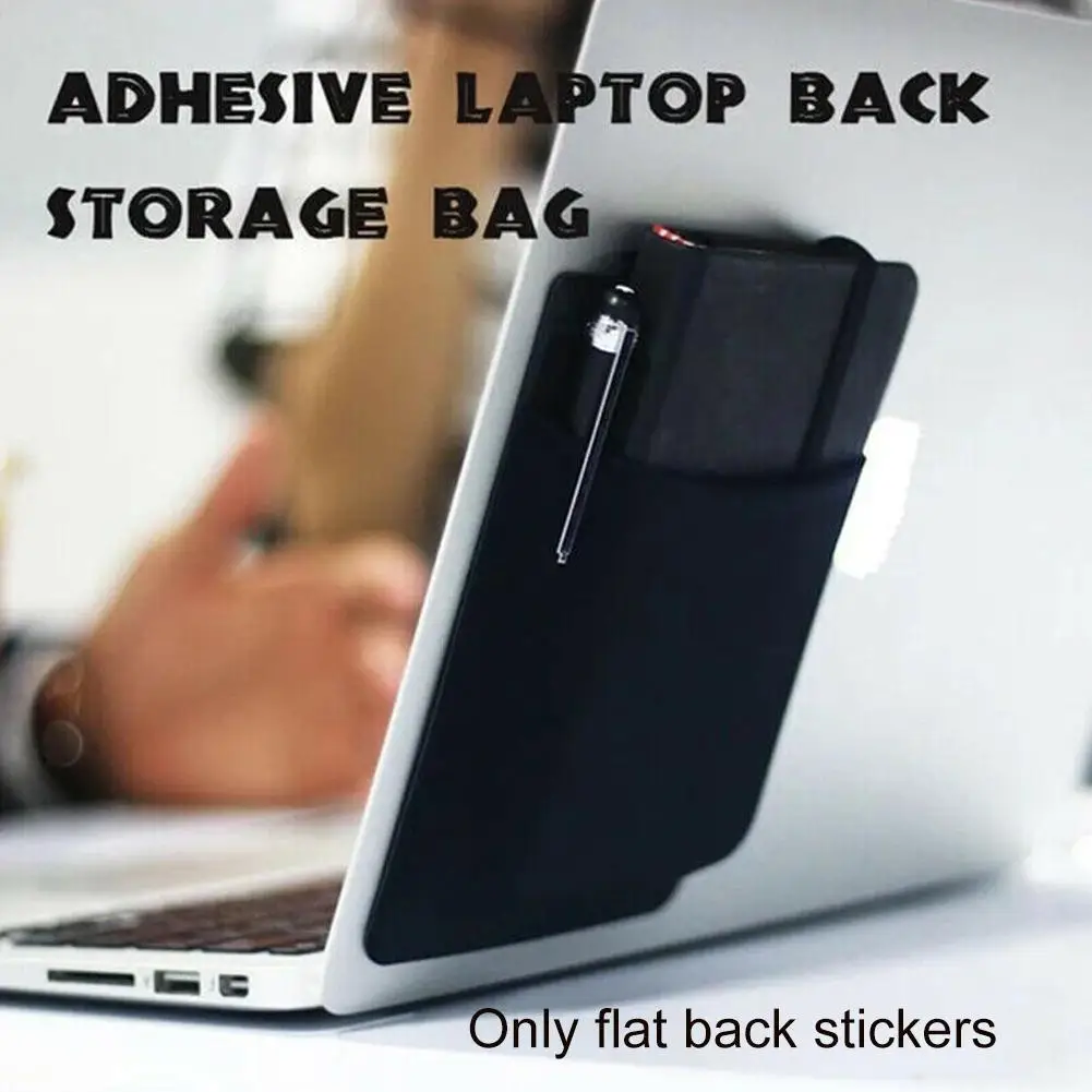 Adhesive Laptop Back Storage Bag Mouse Bag Large Stretch Fabric Tablet Black Storage Mouse Bag Digital Hard Drive Pen Organizer