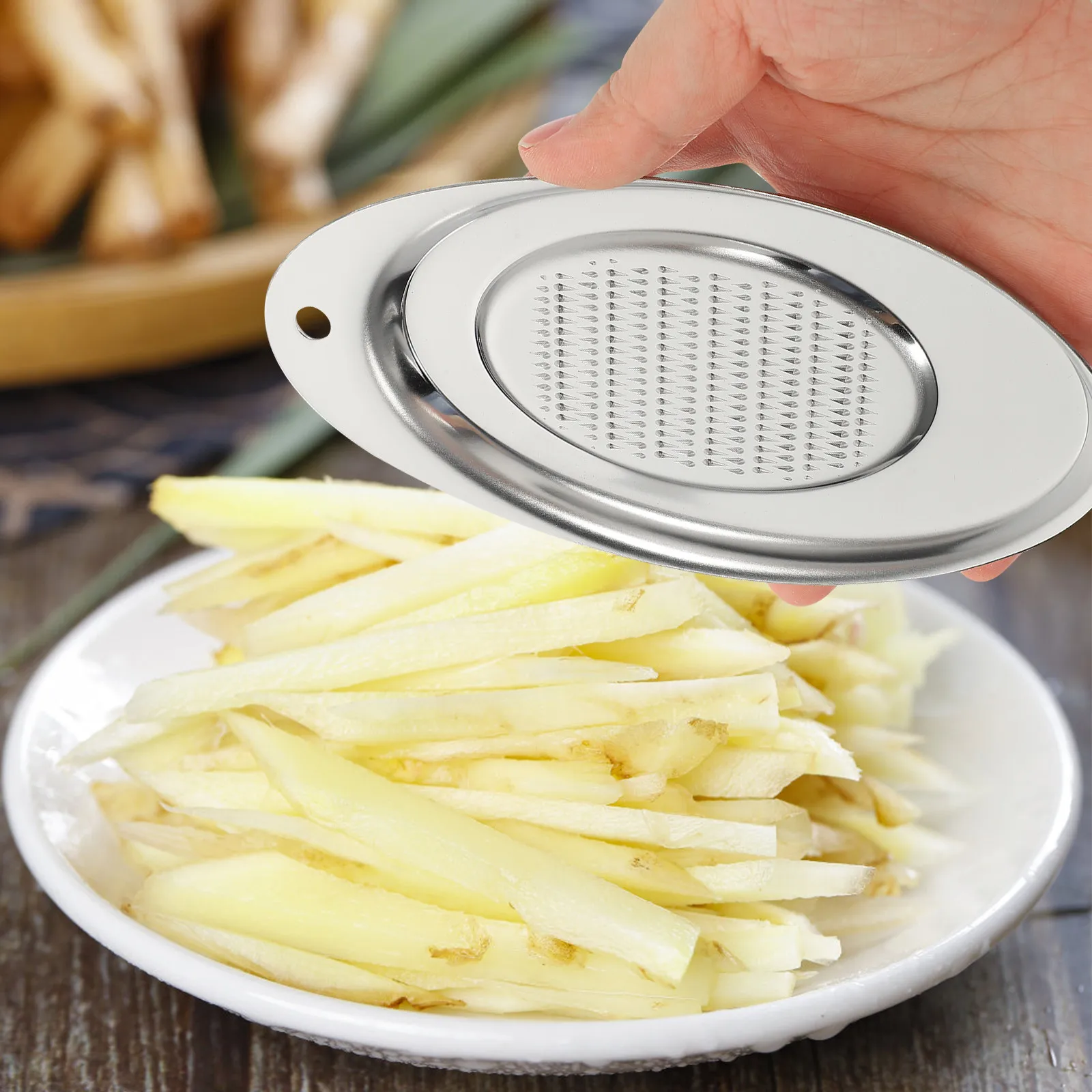 Rallador de Jengibre de Acero Inoxidable, Rallador de Ajo Metálico Resistente al Desgaste, Reutilizable, Portátil, Ovalado, para Cocina