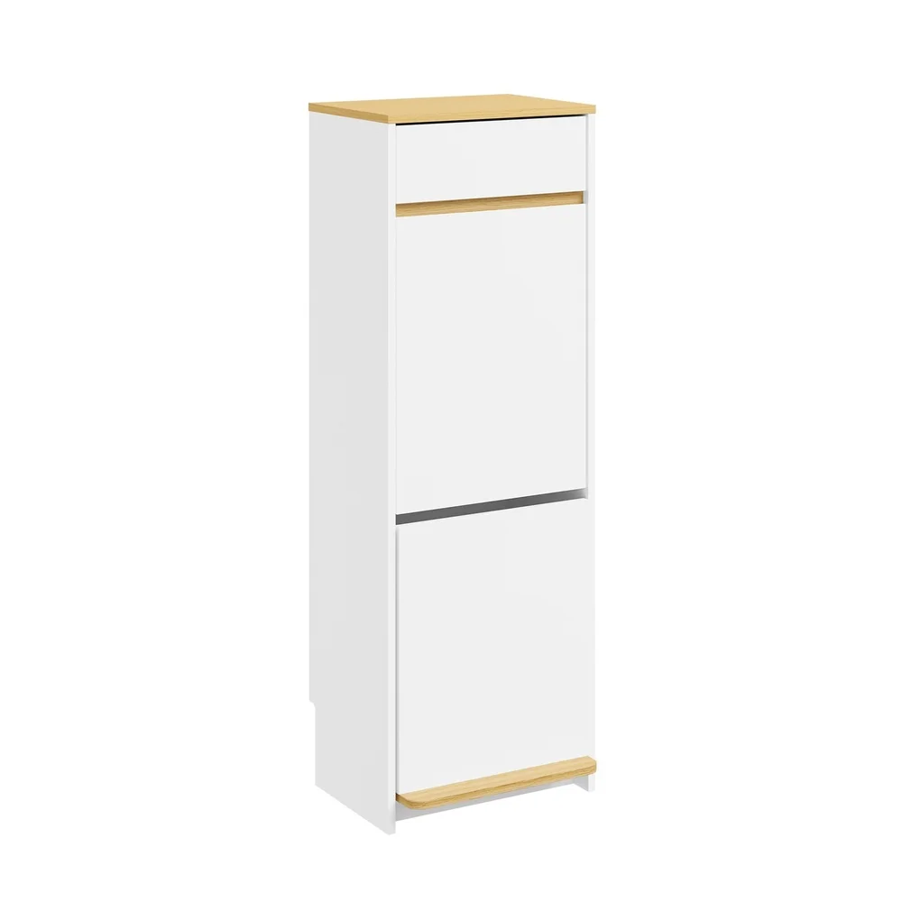 SoBuy FSB112-WN Mobile Porta Rifiuti Stretto da Cucina con Pedale e Differenziata 2 Scomparti, Cassetto e Ripiano Rovere, Bianco 35×25×101.7 cm, Portata 23 kg