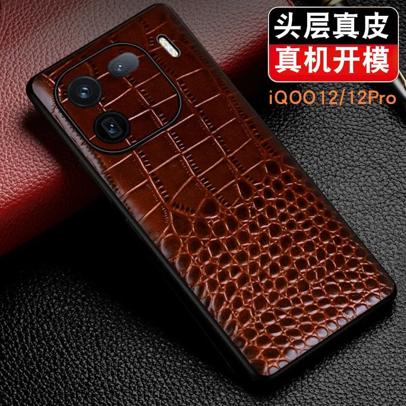 Wobiloo Iqoo12 New Luxury Genuine Cow Stick Leather Magnetic Cover Mobile Phone Book Case For Vivo Iqoo 12 Pro Cases Funda Cases