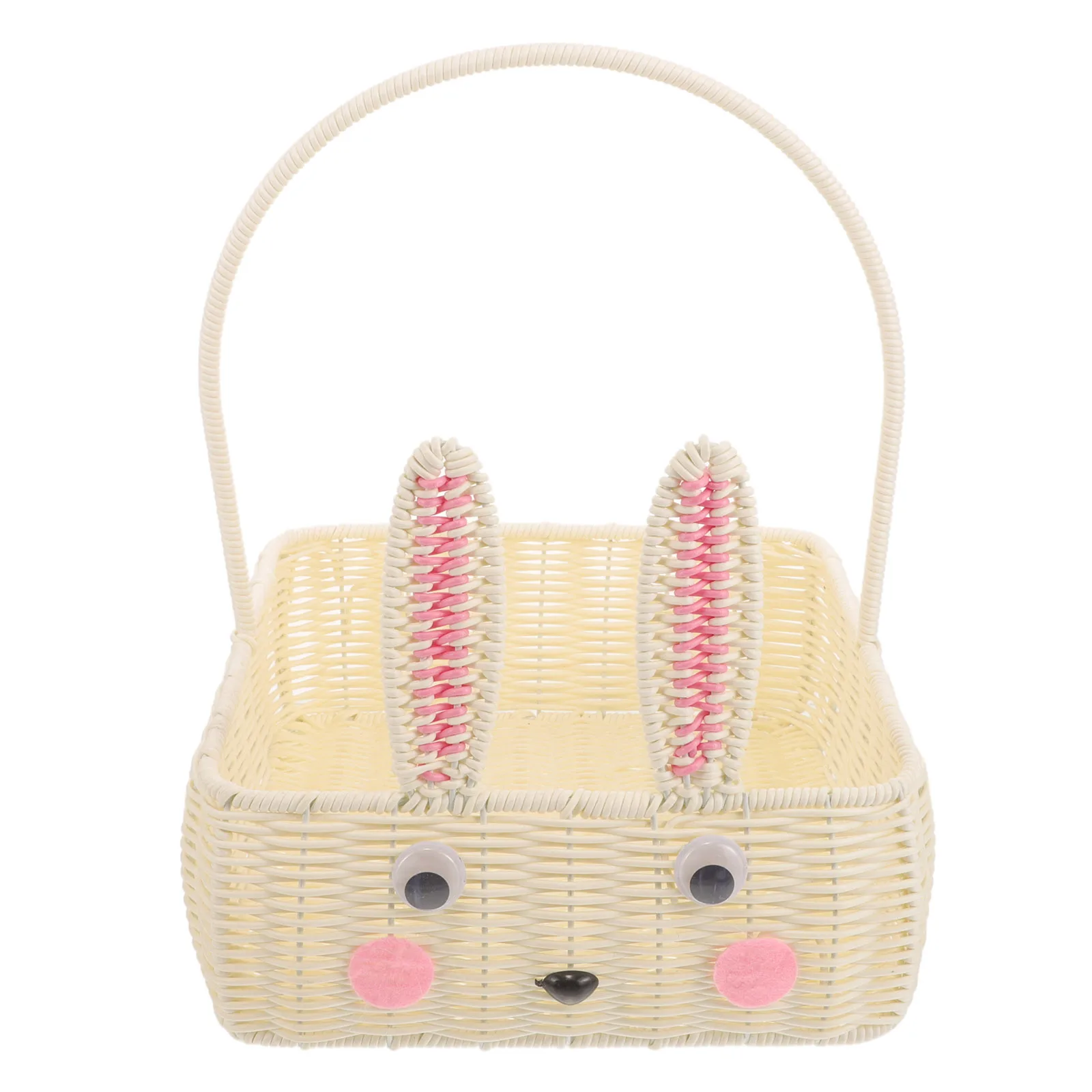 

Rabbit Ears Fruit Basket TL77 Small Square Woven Storage Bins Imitation Rattan Decorative Baskets Bunny Design Home ganization