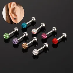 2Pcs Multi-color Shiny Crystal Round Ball Screw Stud Earrings For Women Stainless Steel Cartilage Tragus Piercings Jewelry Size