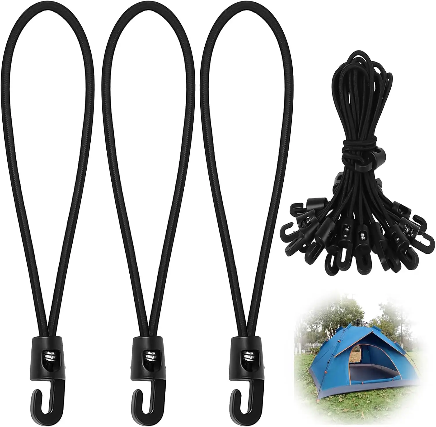 10pcs Bungee Cords with Hooks, Heavy Duty Lock Grip Bungee Cords, Fasteners Clips Holder Tarp Tie Downs