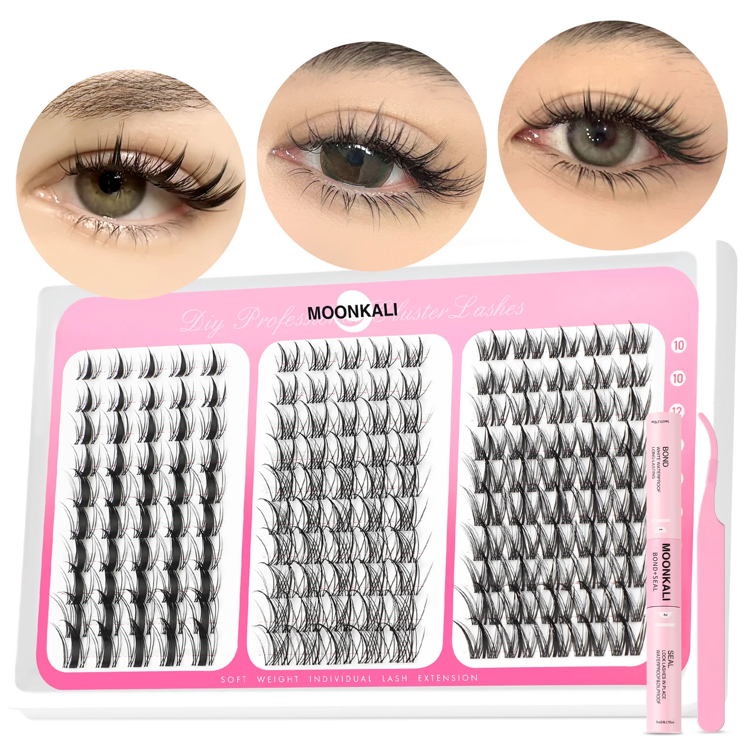 MOONKALI Kit de grappes de cils naturels Kit d'extension de cils bricolage 10-16mm grappes de cils Kit de grappes de cils Manga vaporeux