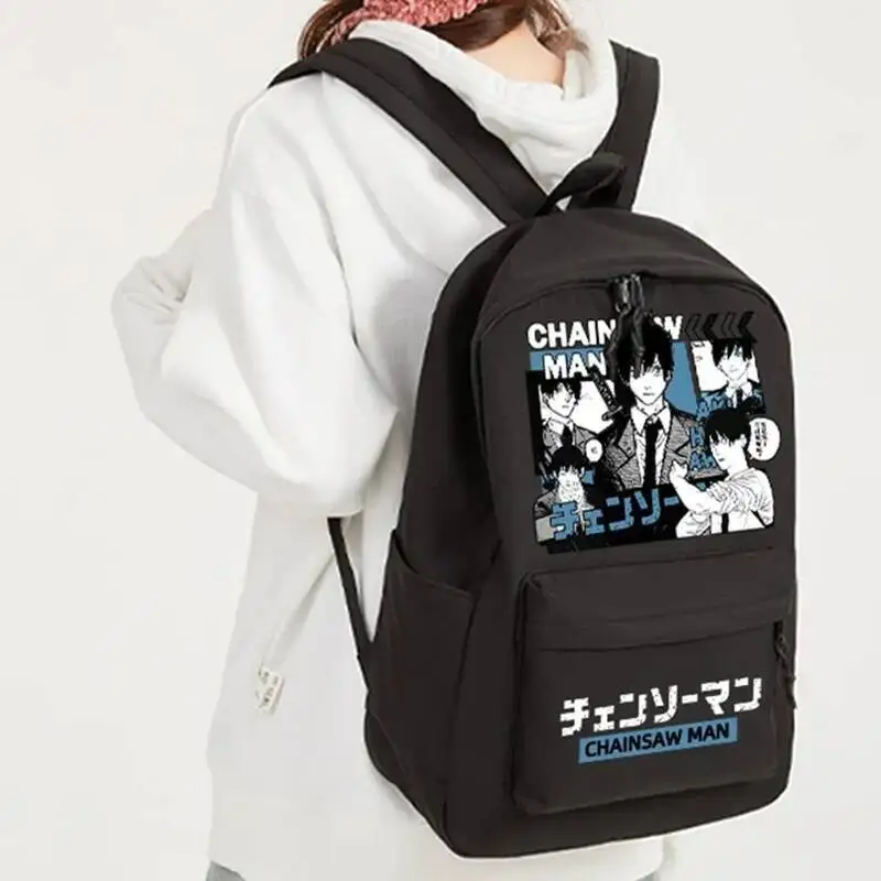 

Anime Game Black White Chainsaw Man Student Teens School Bags Large Capacity Mochilas Backpacks For