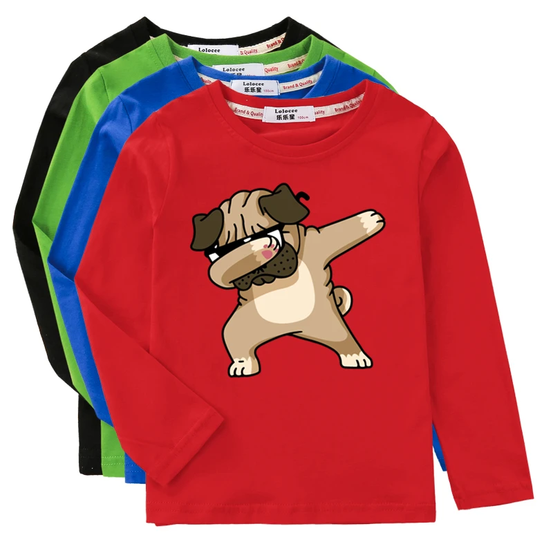 Kids Fall Spring Clothes Dog Dabbing T-Shirts Boys & Girls Funny Print Shirts Long Sleeve Cotton Tops Tees