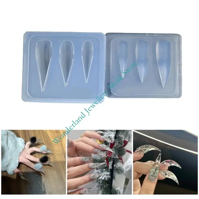 

H7EB Silicone Nails Stamp Mold Dragon Claw Carving Mold Elegant Nails Embellishments Moulds Silicone Jewelry Making Tools