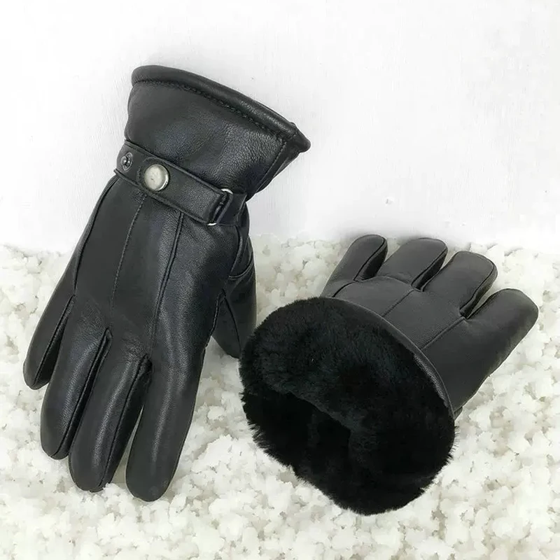 2024 Upgraded Thickening Winter Warm Glove, Leather Gloves for Men and Women , Wool Lining, Comfortable and Warm, Touch Screen