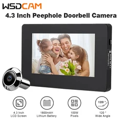 Wsdcam – sonnette de porte avec écran LCD de 4.3 pouces, 100W Pixels, Angle de vision de 120 °, caméra vidéo