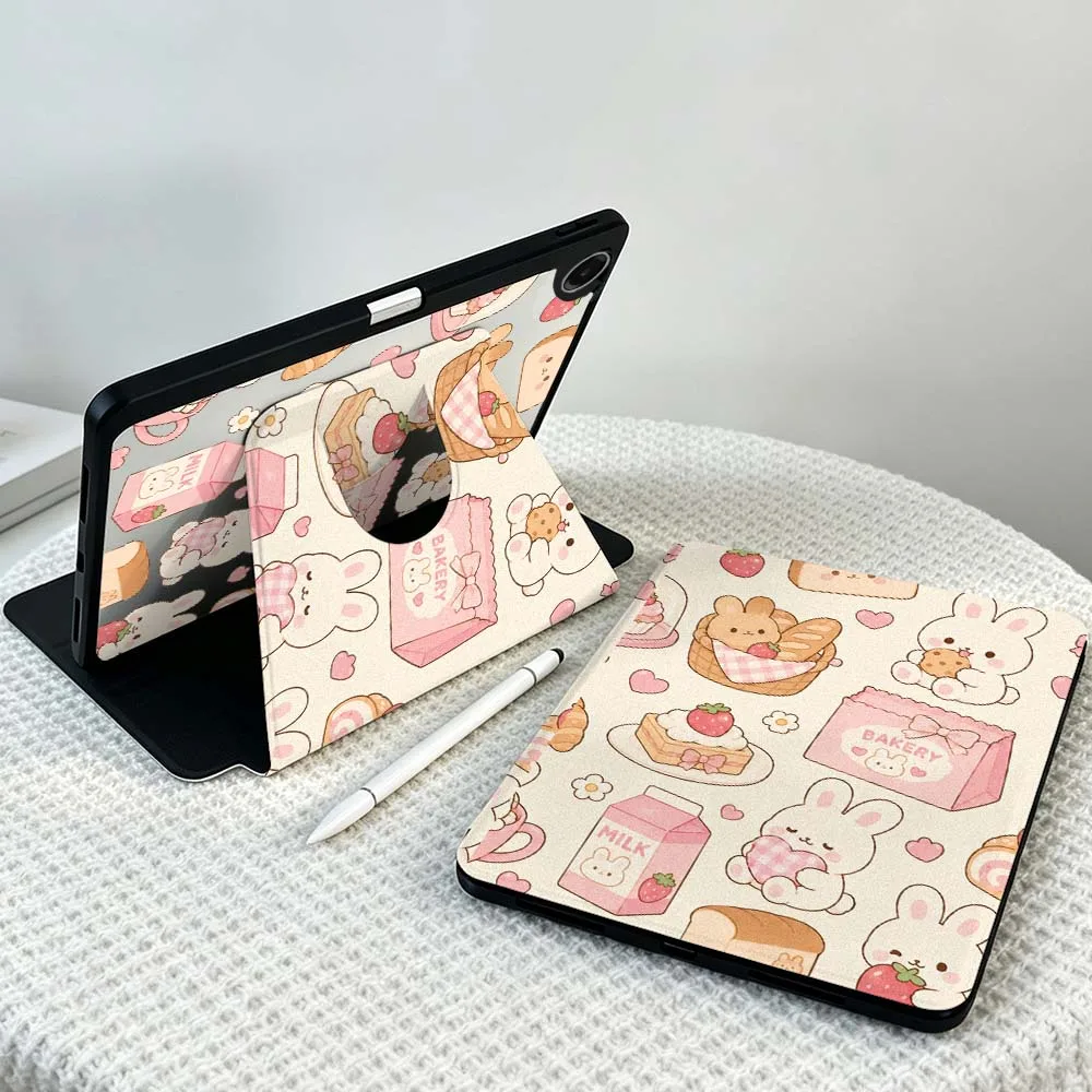 Cute Rabbit Pattern Soft For Samsung Galaxy Tab S11 S10 S9 S8 A11 FE Plus Ultra 360° Rotation Stylus Storage Tablet Case