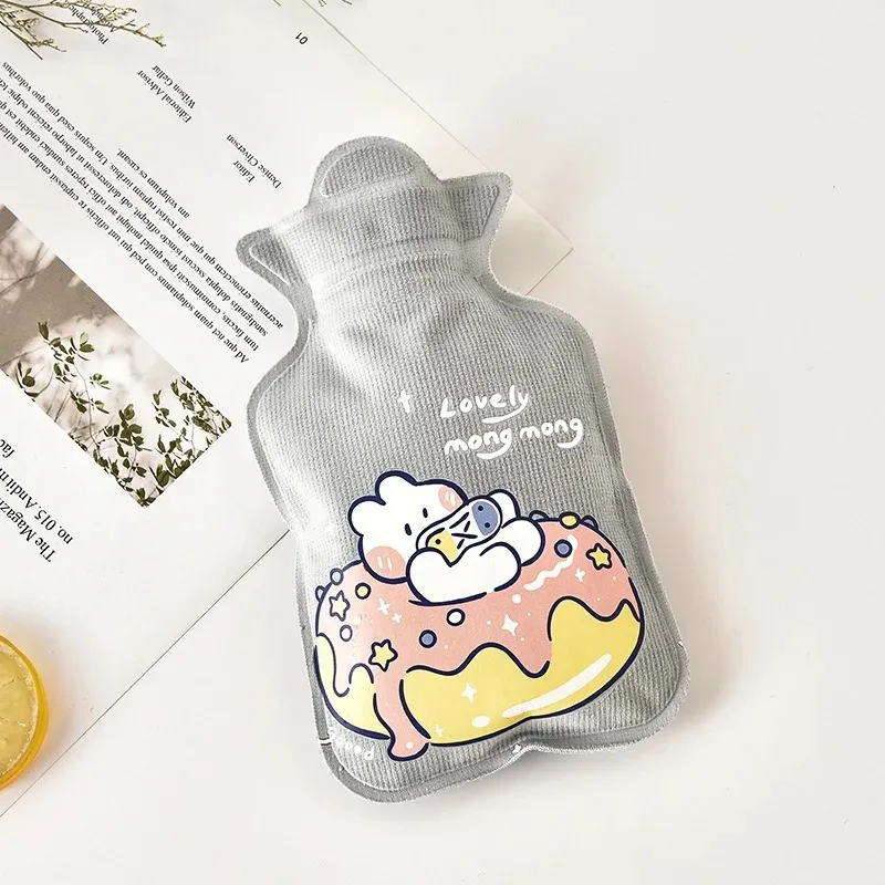 Cute Winter water injection hot water bottle PVC hand warmer bag for girls to warm their belly during menstruation and portable