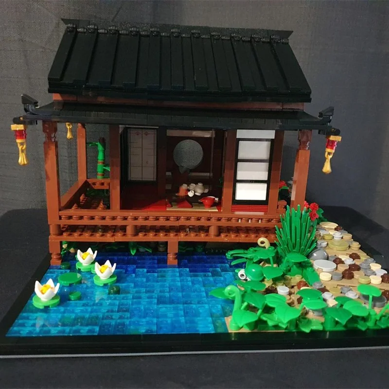 1354 قطعة MOC بيت الشاي الياباني بركة نموذج اللبنات العمارة تجميع هدية الكريسماس لتقوم بها بنفسك اللعب فكرة التعليم الاطفال #4