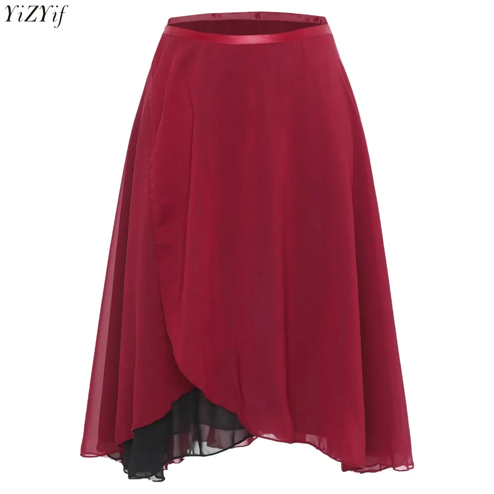 

Womens Ballet Dance Skirt Waist Double-layer Chiffon Lyrical Wrap Dance Skirts Swing Skirt with Tie for Training Performing Wear